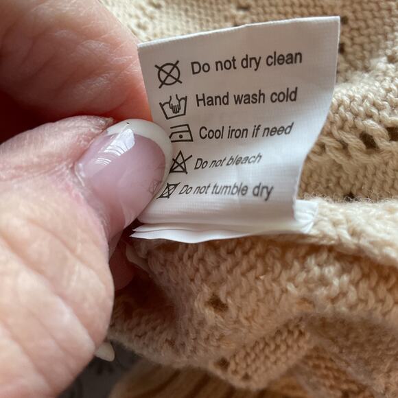 Unbranded Cream Pointelle & Crochet Knit Pullover Sweater Cottagecore Boho S - Picture 6 of 7